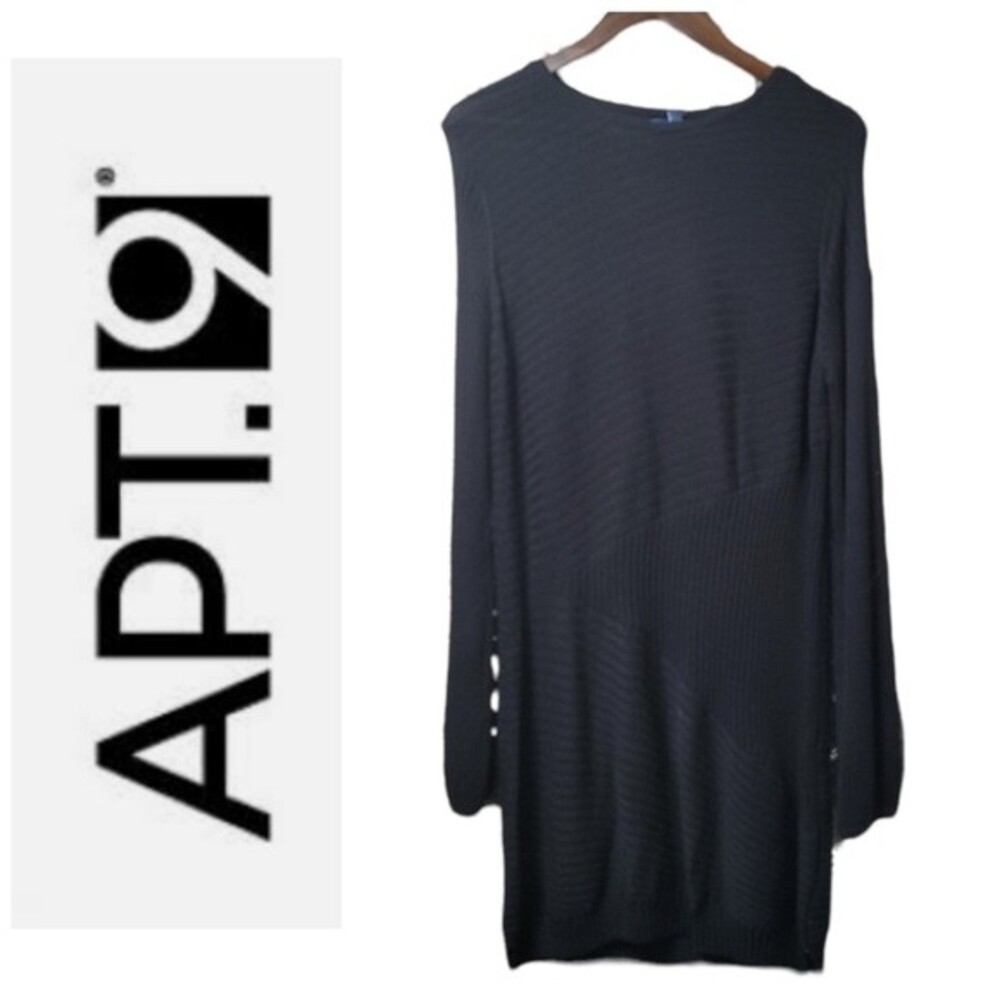 Apt. 9 Ribbed Tunic Black Sweater Dress Balloon Long Sleeves Size Medium